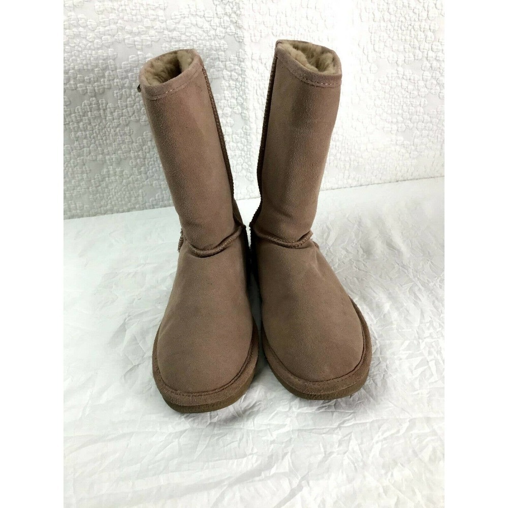 BEARPAW Emma Short Women’s Sz 10 M light pink Suede Sheepskin/Wool Linin…